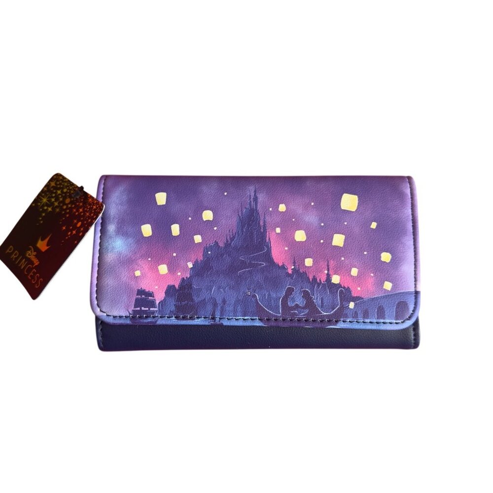 Disney Loungefly Tangled Lantern Scene Wallet Purple & Navy Faux Leather Womens